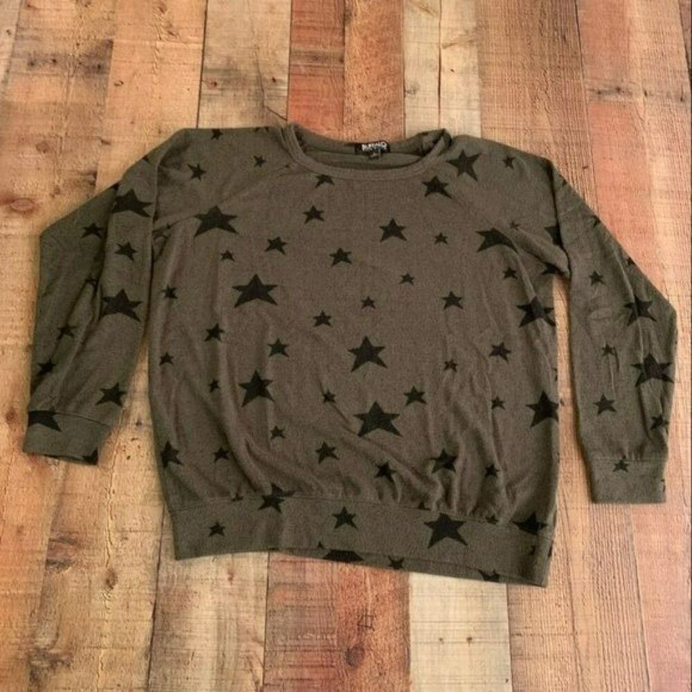 Buffalo David bitton womens green long sleeve crew neck sweatshirt with stars -M